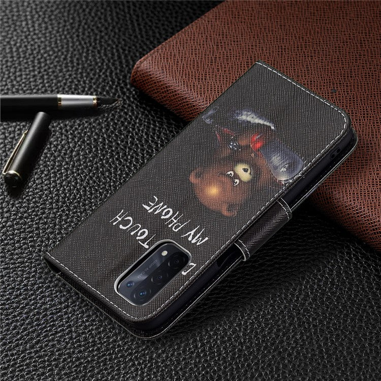 Pattern Printing Good Hand -Hold Feeling Leather Wallet Stand Case for Oppo A74 5G/A93 5G/A54 5G - Bear