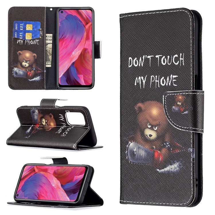 Pattern Printing Good Hand -Hold Feeling Leather Wallet Stand Case for Oppo A74 5G/A93 5G/A54 5G - Bear