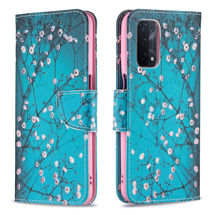 Pattern Printing Good Hand -Hold Feeling Leather Wallet Stand Case for Oppo A74 5G/A93 5G/A54 5G - Wintersweet