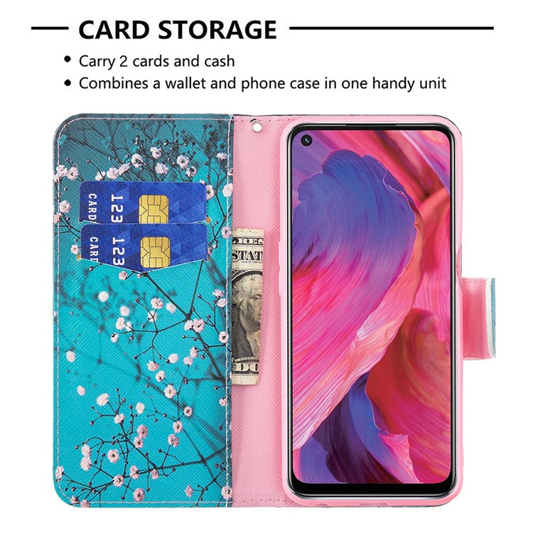 Pattern Printing Good Hand -Hold Feeling Leather Wallet Stand Case for Oppo A74 5G/A93 5G/A54 5G - Wintersweet