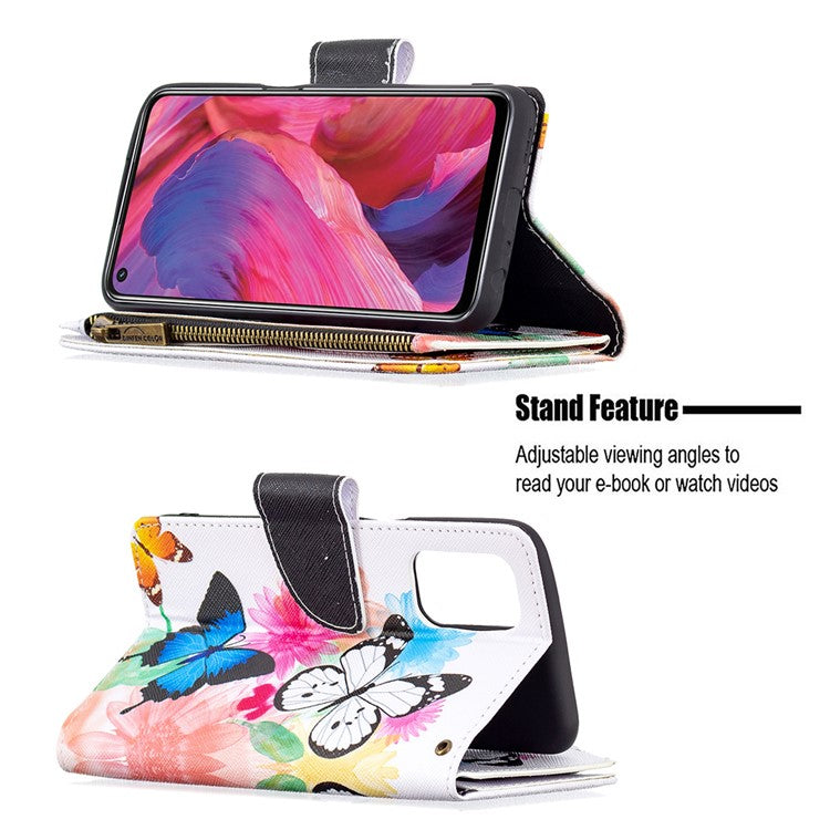 Shock-Absorbed Zippered Wallet Design BF03 Pattern Printing Full Protection Leather Stand Phone Cover for Oppo A74 5G/A93 5G/A54 5G - Two Butterflies
