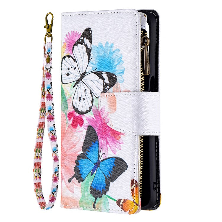 Shock-Absorbed Zippered Wallet Design BF03 Pattern Printing Full Protection Leather Stand Phone Cover for Oppo A74 5G/A93 5G/A54 5G - Two Butterflies