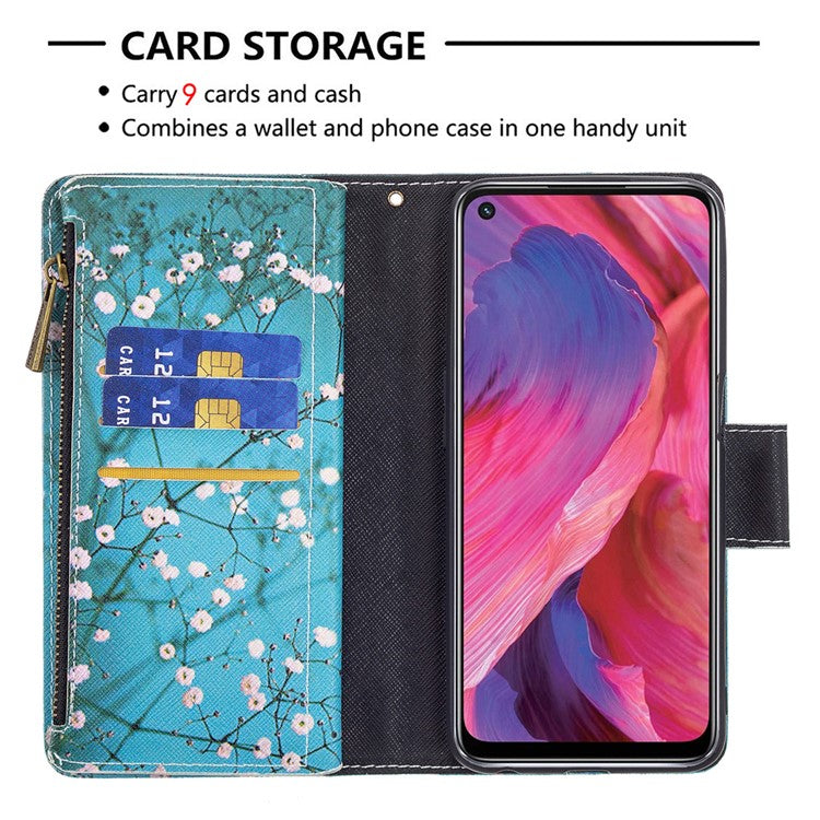Shock-Absorbed Zippered Wallet Design BF03 Pattern Printing Full Protection Leather Stand Phone Cover for Oppo A74 5G/A93 5G/A54 5G - Wintersweet