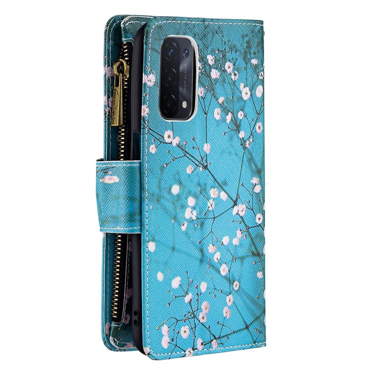Shock-Absorbed Zippered Wallet Design BF03 Pattern Printing Full Protection Leather Stand Phone Cover for Oppo A74 5G/A93 5G/A54 5G - Wintersweet