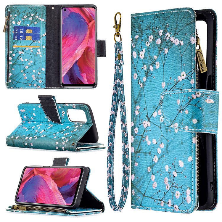 Shock-Absorbed Zippered Wallet Design BF03 Pattern Printing Full Protection Leather Stand Phone Cover for Oppo A74 5G/A93 5G/A54 5G - Wintersweet