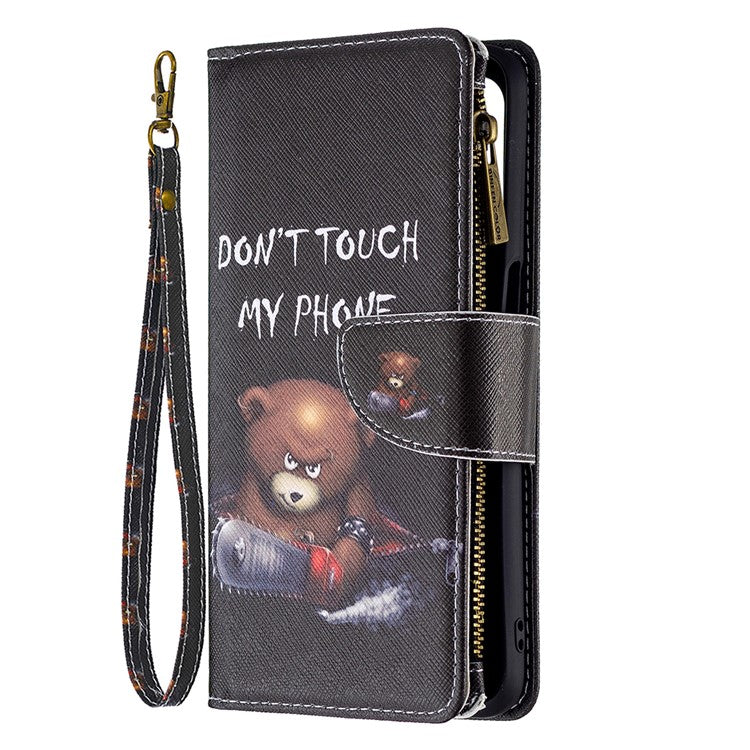 Shock-Absorbed Zippered Wallet Design BF03 Pattern Printing Full Protection Leather Stand Phone Cover for Oppo A74 5G/A93 5G/A54 5G - Bear