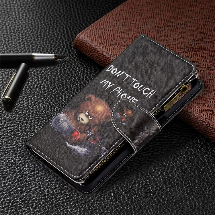 Shock-Absorbed Zippered Wallet Design BF03 Pattern Printing Full Protection Leather Stand Phone Cover for Oppo A74 5G/A93 5G/A54 5G - Bear