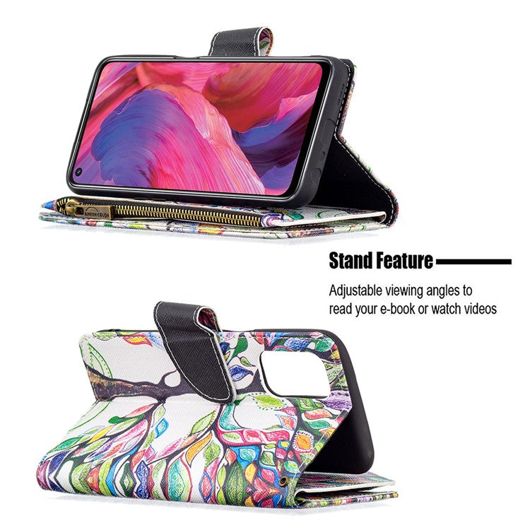 Shock-Absorbed Zippered Wallet Design BF03 Pattern Printing Full Protection Leather Stand Phone Cover for Oppo A74 5G/A93 5G/A54 5G - Life Tree