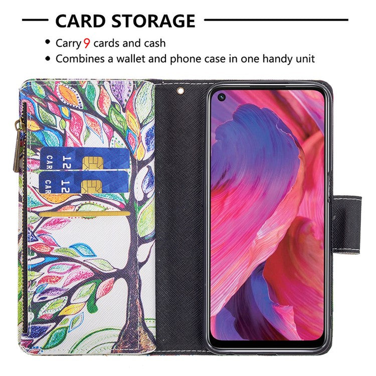 Shock-Absorbed Zippered Wallet Design BF03 Pattern Printing Full Protection Leather Stand Phone Cover for Oppo A74 5G/A93 5G/A54 5G - Life Tree