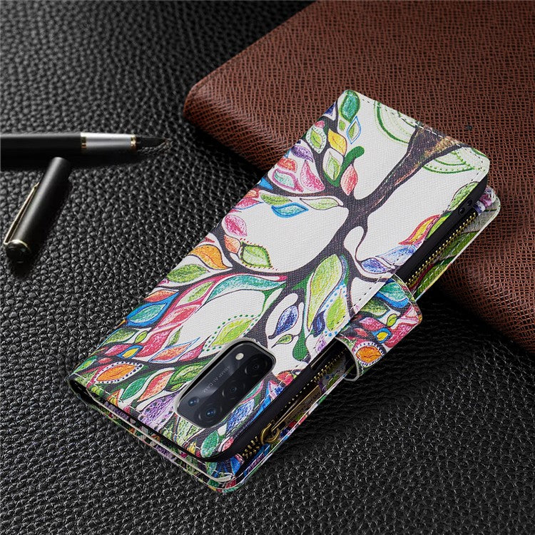 Shock-Absorbed Zippered Wallet Design BF03 Pattern Printing Full Protection Leather Stand Phone Cover for Oppo A74 5G/A93 5G/A54 5G - Life Tree