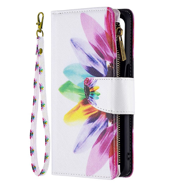 Shock-Absorbed Zippered Wallet Design BF03 Pattern Printing Full Protection Leather Stand Phone Cover for Oppo A74 5G/A93 5G/A54 5G - Sunflower