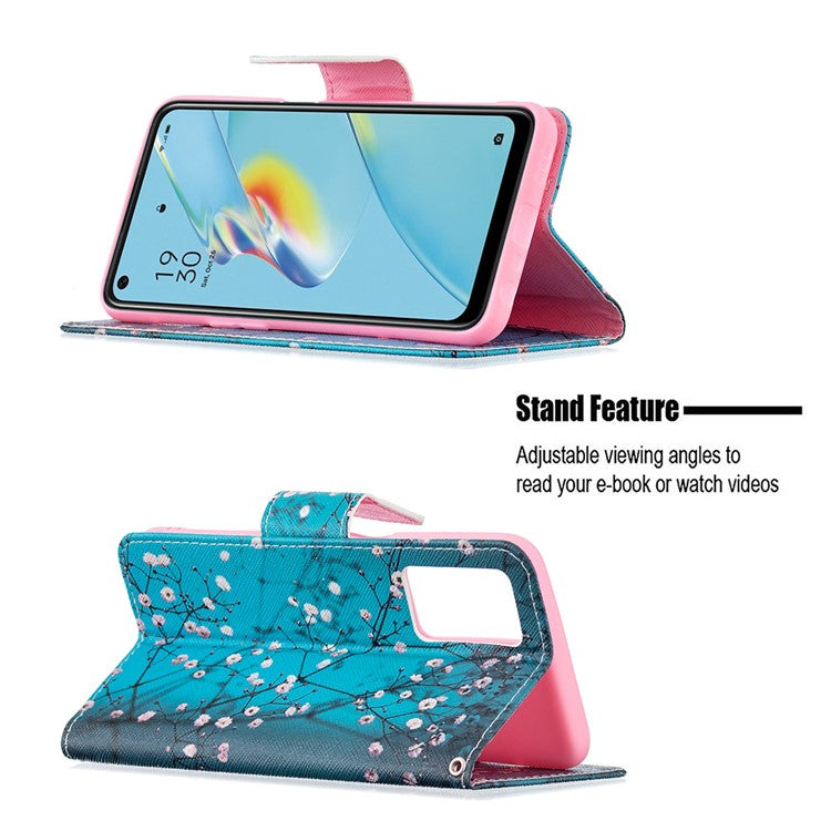 Wallet Design Drop-Resistant Pattern Printing Magnetic Leather Case with Adjustable Stand for Oppo A54 4G / A54s / A16 / A16s / A55 5G - Wintersweet