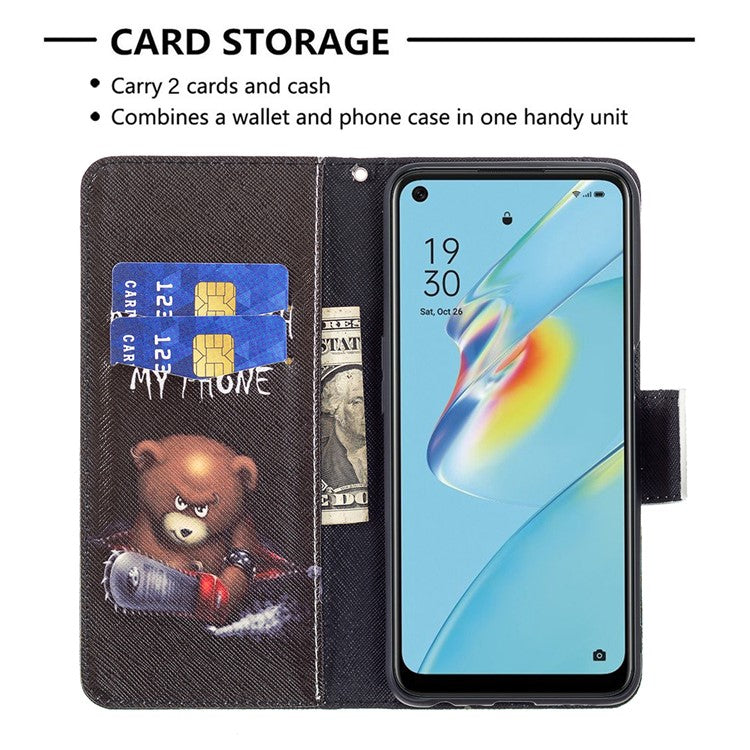 Wallet Design Drop-Resistant Pattern Printing Magnetic Leather Case with Adjustable Stand for Oppo A54 4G / A54s / A16 / A16s / A55 5G - Bear