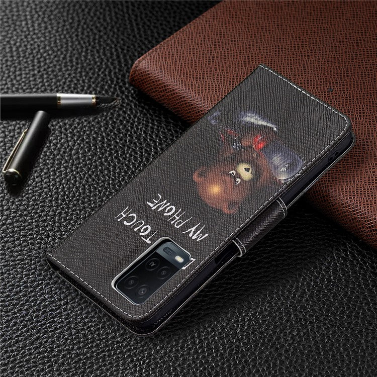 Wallet Design Drop-Resistant Pattern Printing Magnetic Leather Case with Adjustable Stand for Oppo A54 4G / A54s / A16 / A16s / A55 5G - Bear
