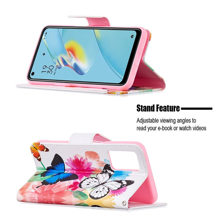 Wallet Design Drop-Resistant Pattern Printing Magnetic Leather Case with Adjustable Stand for Oppo A54 4G / A54s / A16 / A16s / A55 5G - Vivid Butterflies