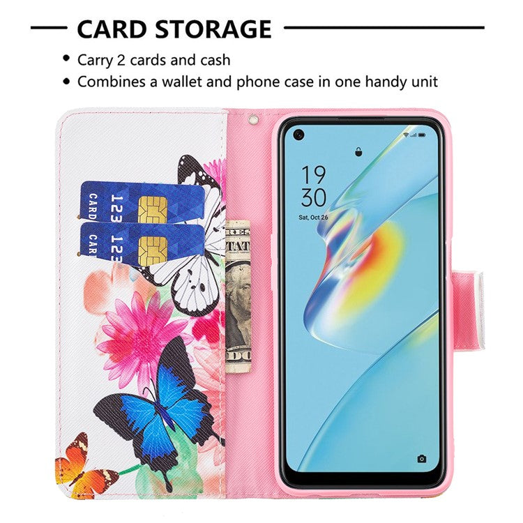 Wallet Design Drop-Resistant Pattern Printing Magnetic Leather Case with Adjustable Stand for Oppo A54 4G / A54s / A16 / A16s / A55 5G - Vivid Butterflies