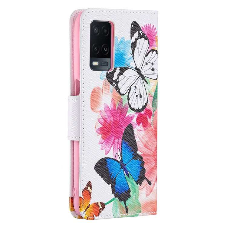 Wallet Design Drop-Resistant Pattern Printing Magnetic Leather Case with Adjustable Stand for Oppo A54 4G / A54s / A16 / A16s / A55 5G - Vivid Butterflies