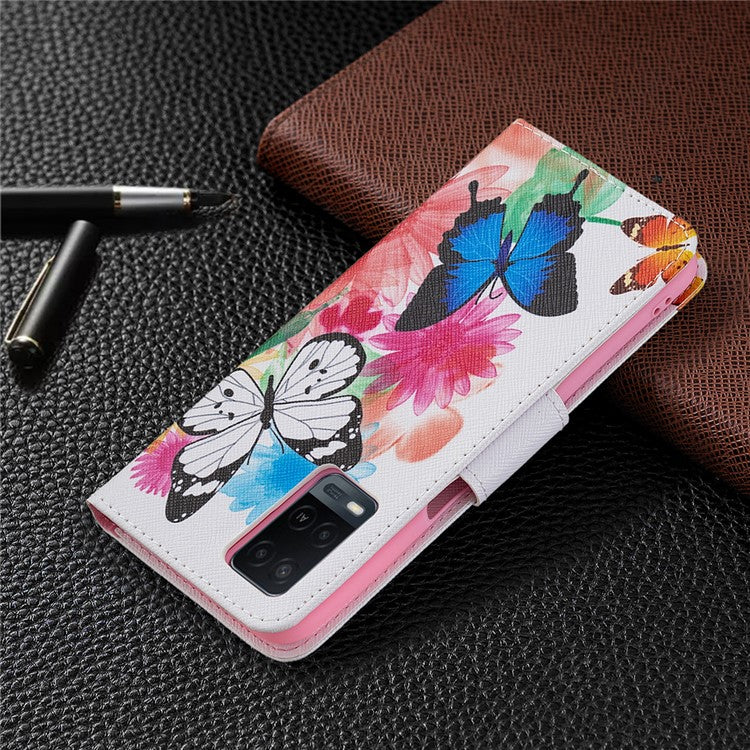 Wallet Design Drop-Resistant Pattern Printing Magnetic Leather Case with Adjustable Stand for Oppo A54 4G / A54s / A16 / A16s / A55 5G - Vivid Butterflies