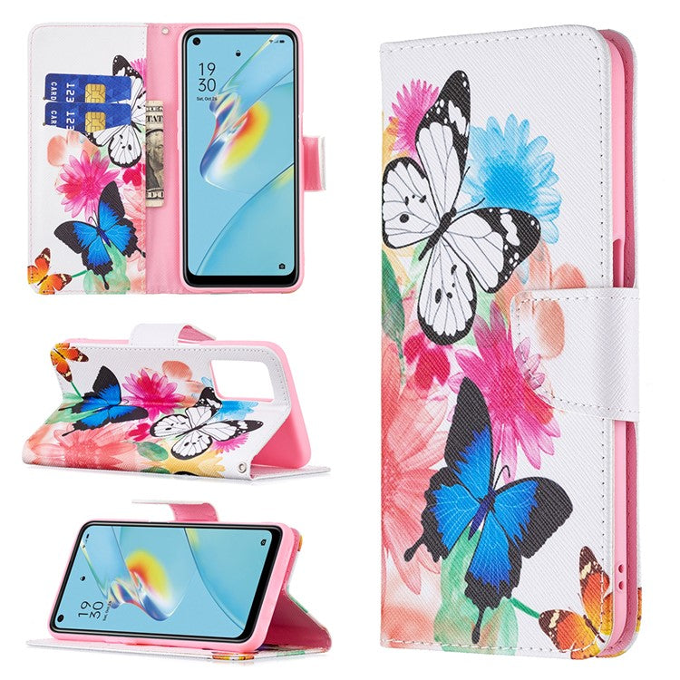 Wallet Design Drop-Resistant Pattern Printing Magnetic Leather Case with Adjustable Stand for Oppo A54 4G / A54s / A16 / A16s / A55 5G - Vivid Butterflies