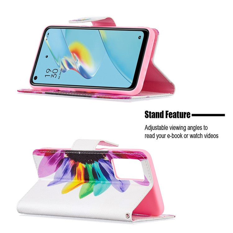 Wallet Design Drop-Resistant Pattern Printing Magnetic Leather Case with Adjustable Stand for Oppo A54 4G / A54s / A16 / A16s / A55 5G - Sunflower