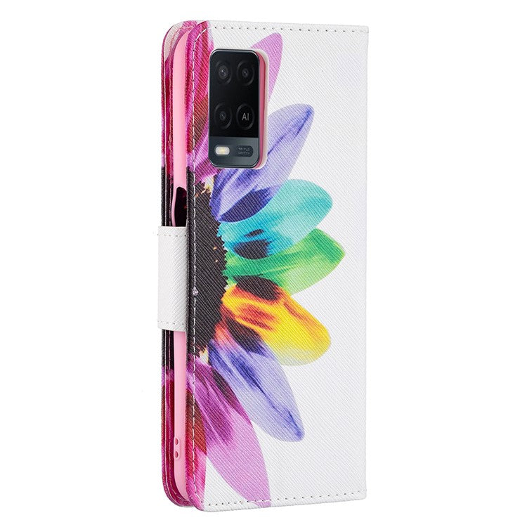 Wallet Design Drop-Resistant Pattern Printing Magnetic Leather Case with Adjustable Stand for Oppo A54 4G / A54s / A16 / A16s / A55 5G - Sunflower