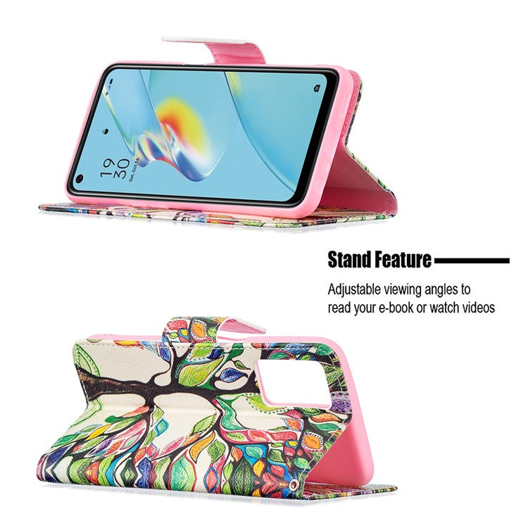 Wallet Design Drop-Resistant Pattern Printing Magnetic Leather Case with Adjustable Stand for Oppo A54 4G / A54s / A16 / A16s / A55 5G - Life Tree