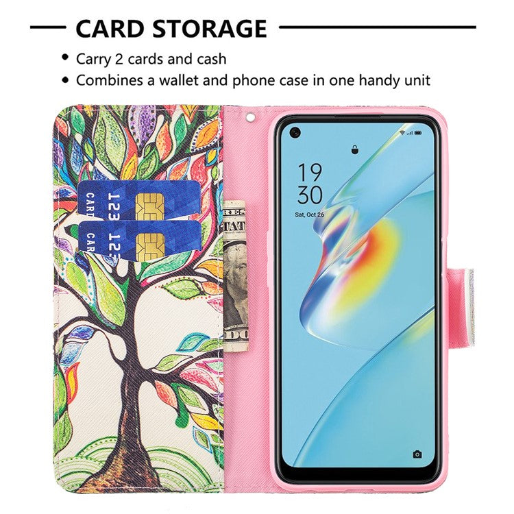 Wallet Design Drop-Resistant Pattern Printing Magnetic Leather Case with Adjustable Stand for Oppo A54 4G / A54s / A16 / A16s / A55 5G - Life Tree