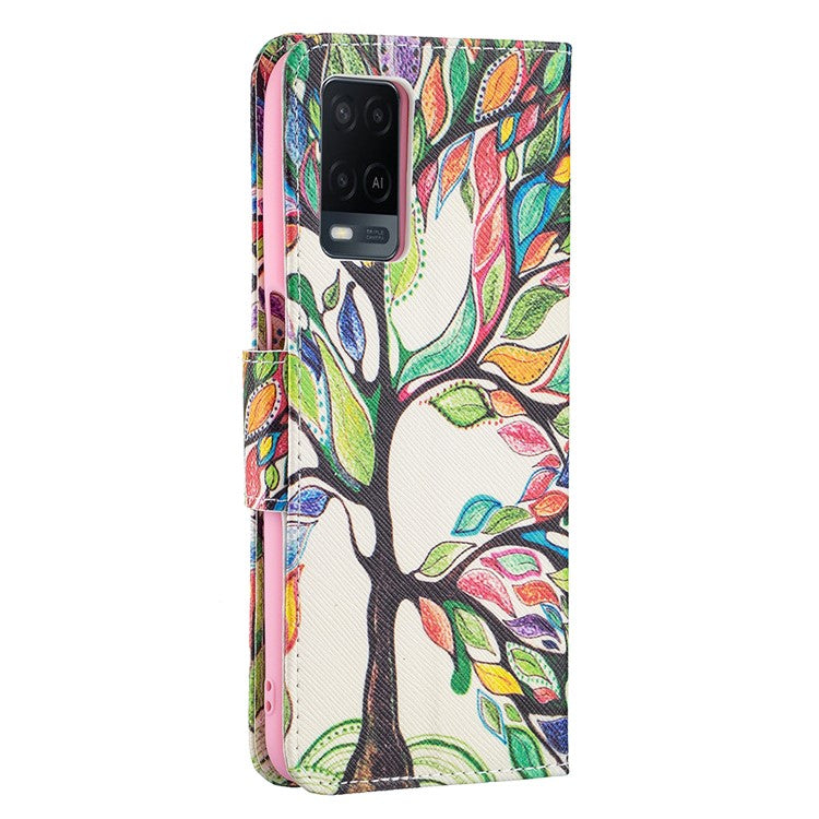 Wallet Design Drop-Resistant Pattern Printing Magnetic Leather Case with Adjustable Stand for Oppo A54 4G / A54s / A16 / A16s / A55 5G - Life Tree