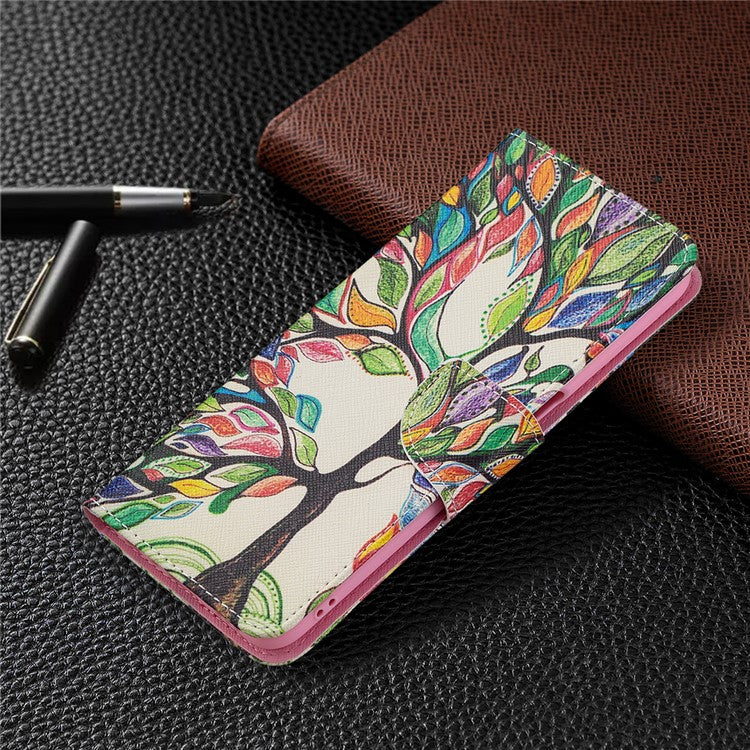 Wallet Design Drop-Resistant Pattern Printing Magnetic Leather Case with Adjustable Stand for Oppo A54 4G / A54s / A16 / A16s / A55 5G - Life Tree