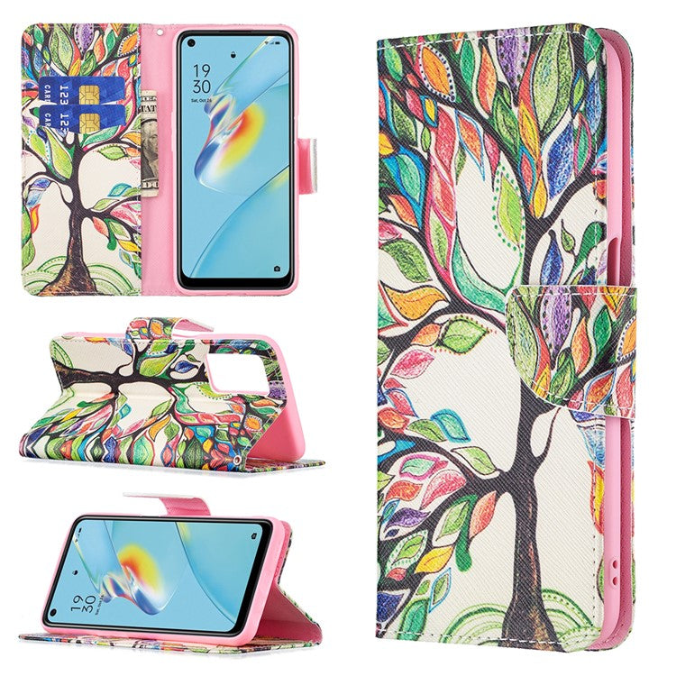Wallet Design Drop-Resistant Pattern Printing Magnetic Leather Case with Adjustable Stand for Oppo A54 4G / A54s / A16 / A16s / A55 5G - Life Tree