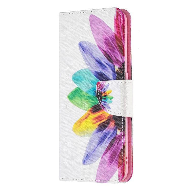 Pattern Printing Textured Leather Wallet Stand Case with Magnetic Clasp Closure for Oppo A74 4G/F19 4G - Sunflower
