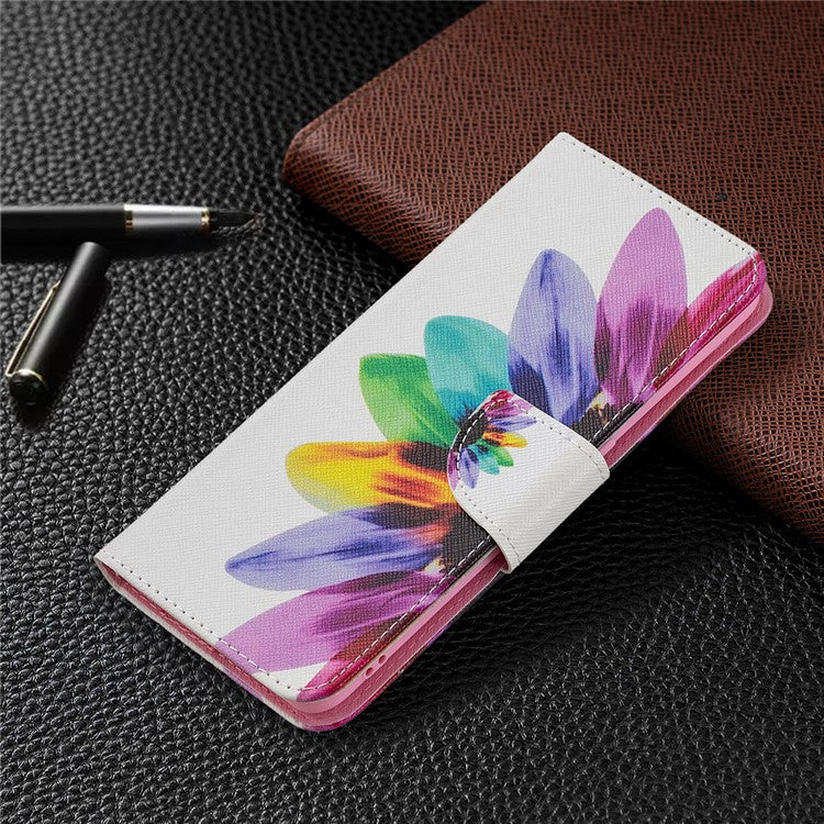 Pattern Printing Textured Leather Wallet Stand Case with Magnetic Clasp Closure for Oppo A74 4G/F19 4G - Sunflower