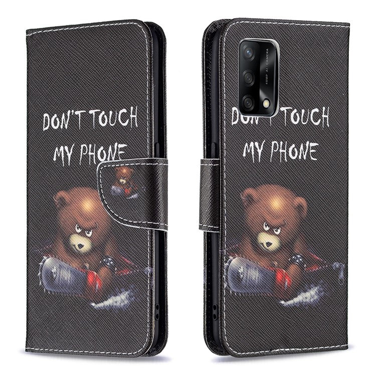 Pattern Printing Textured Leather Wallet Stand Case with Magnetic Clasp Closure for Oppo A74 4G/F19 4G - Bear