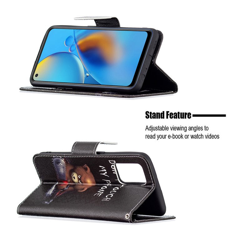 Pattern Printing Textured Leather Wallet Stand Case with Magnetic Clasp Closure for Oppo A74 4G/F19 4G - Bear