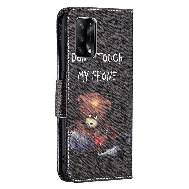 Pattern Printing Textured Leather Wallet Stand Case with Magnetic Clasp Closure for Oppo A74 4G/F19 4G - Bear