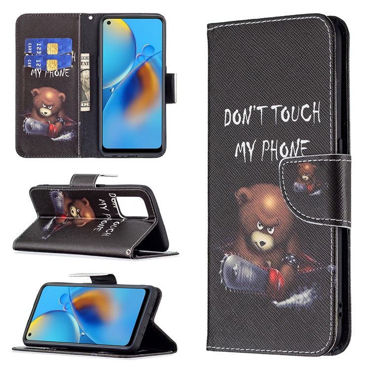 Pattern Printing Textured Leather Wallet Stand Case with Magnetic Clasp Closure for Oppo A74 4G/F19 4G - Bear