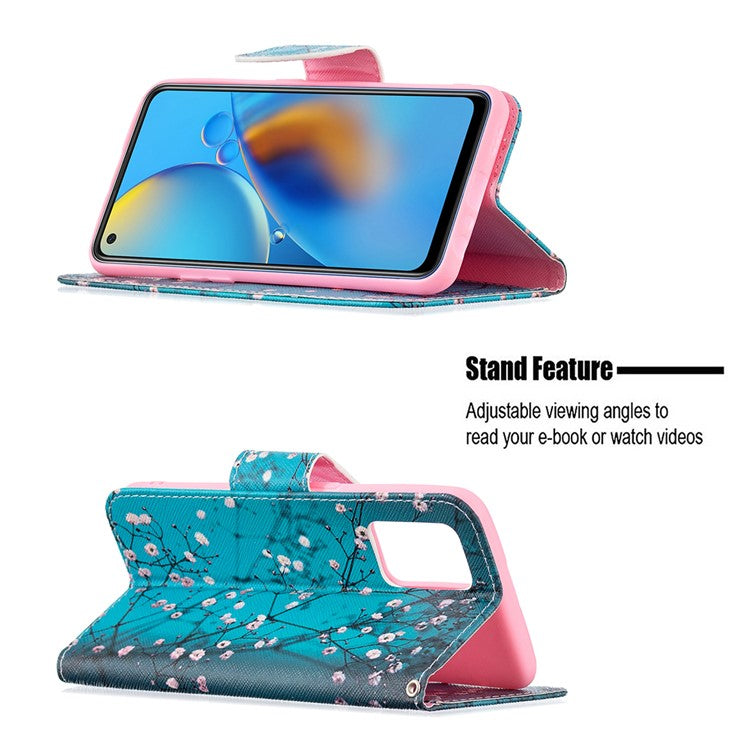 Pattern Printing Textured Leather Wallet Stand Case with Magnetic Clasp Closure for Oppo A74 4G/F19 4G - Wintersweet