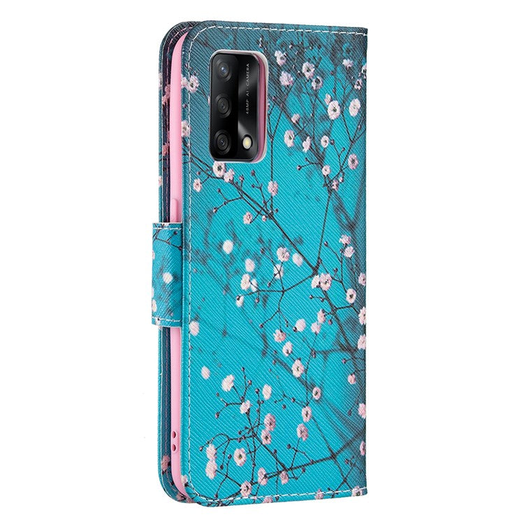 Pattern Printing Textured Leather Wallet Stand Case with Magnetic Clasp Closure for Oppo A74 4G/F19 4G - Wintersweet