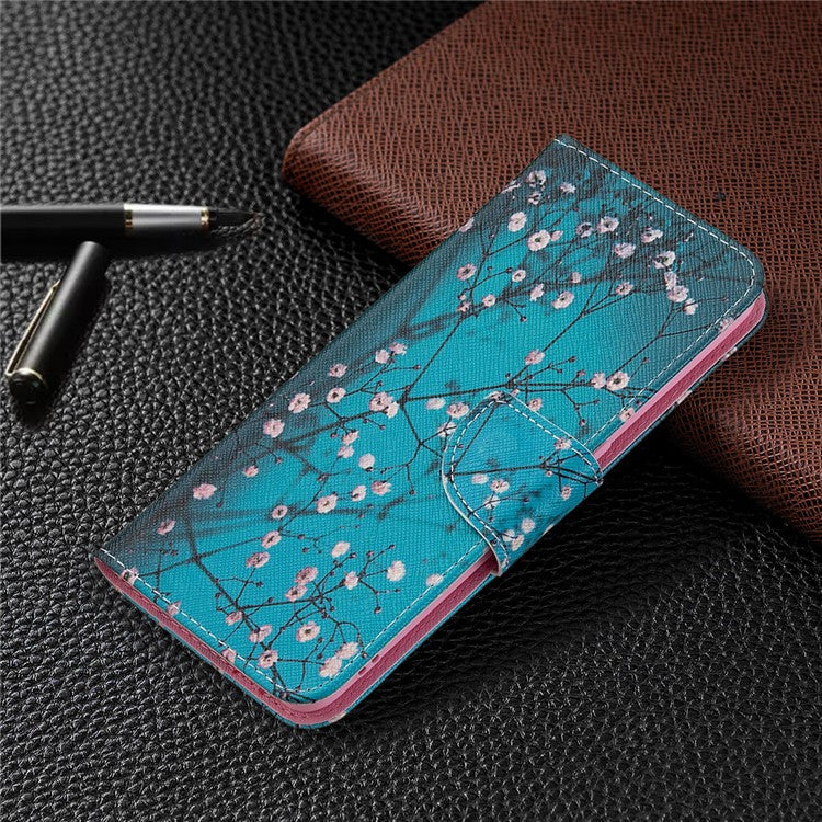 Pattern Printing Textured Leather Wallet Stand Case with Magnetic Clasp Closure for Oppo A74 4G/F19 4G - Wintersweet