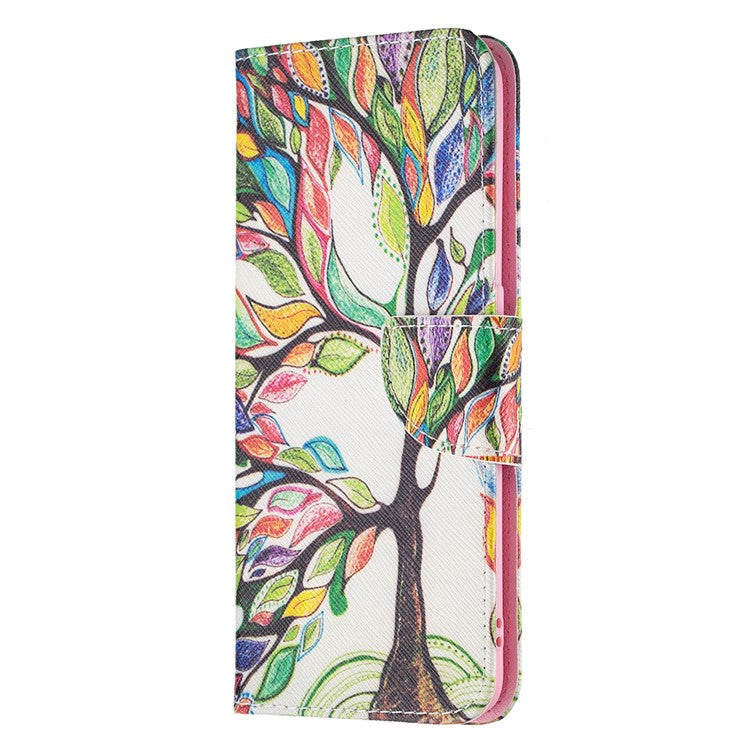 Pattern Printing Textured Leather Wallet Stand Case with Magnetic Clasp Closure for Oppo A74 4G/F19 4G - Life Tree