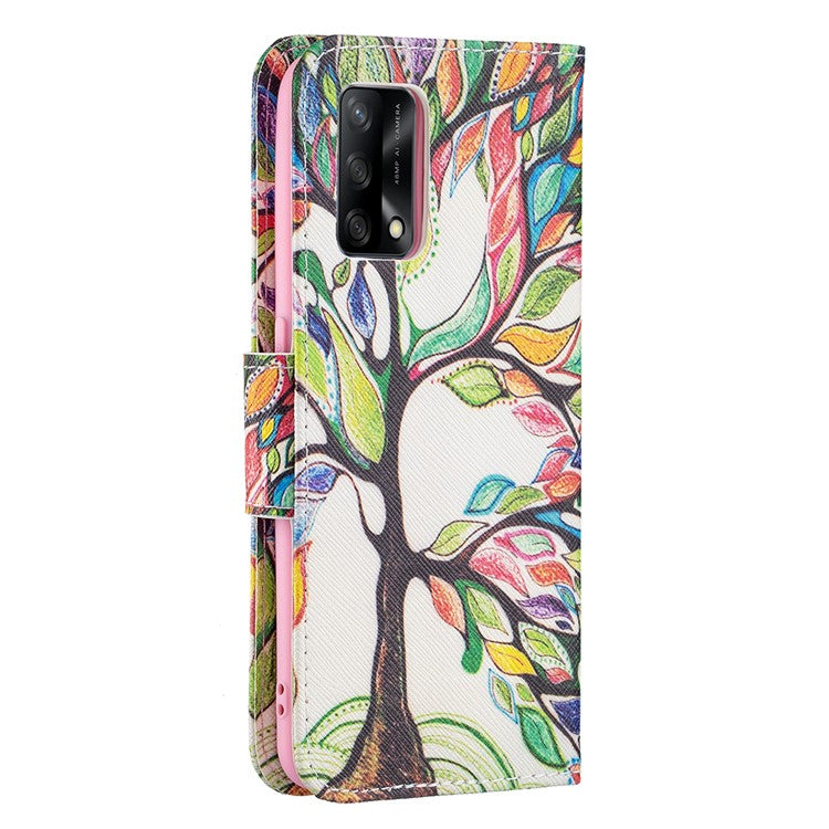 Pattern Printing Textured Leather Wallet Stand Case with Magnetic Clasp Closure for Oppo A74 4G/F19 4G - Life Tree