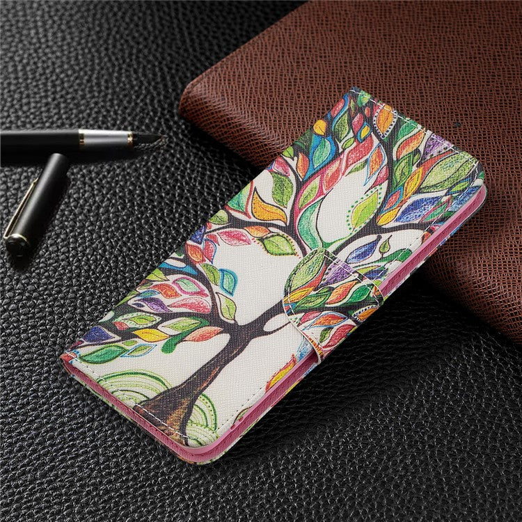 Pattern Printing Textured Leather Wallet Stand Case with Magnetic Clasp Closure for Oppo A74 4G/F19 4G - Life Tree