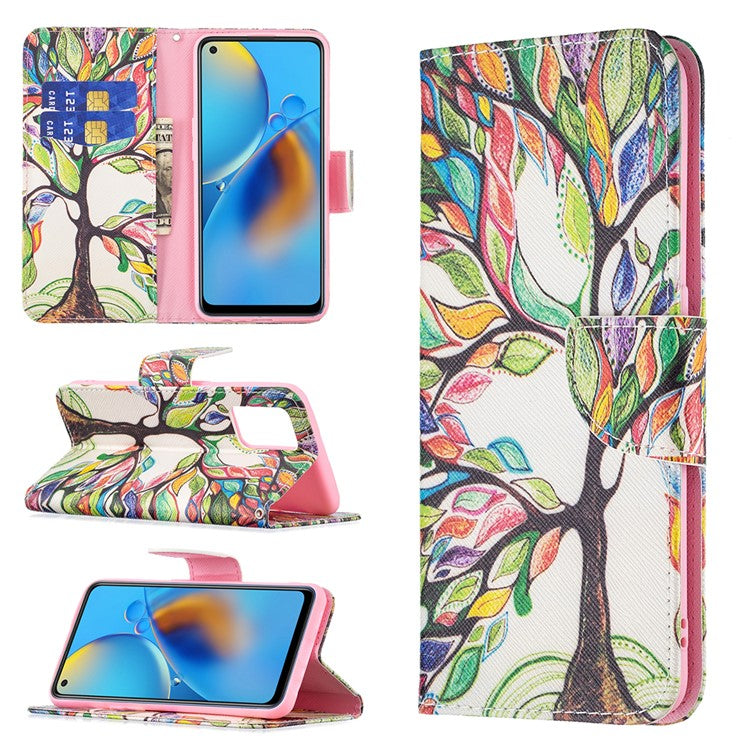 Pattern Printing Textured Leather Wallet Stand Case with Magnetic Clasp Closure for Oppo A74 4G/F19 4G - Life Tree