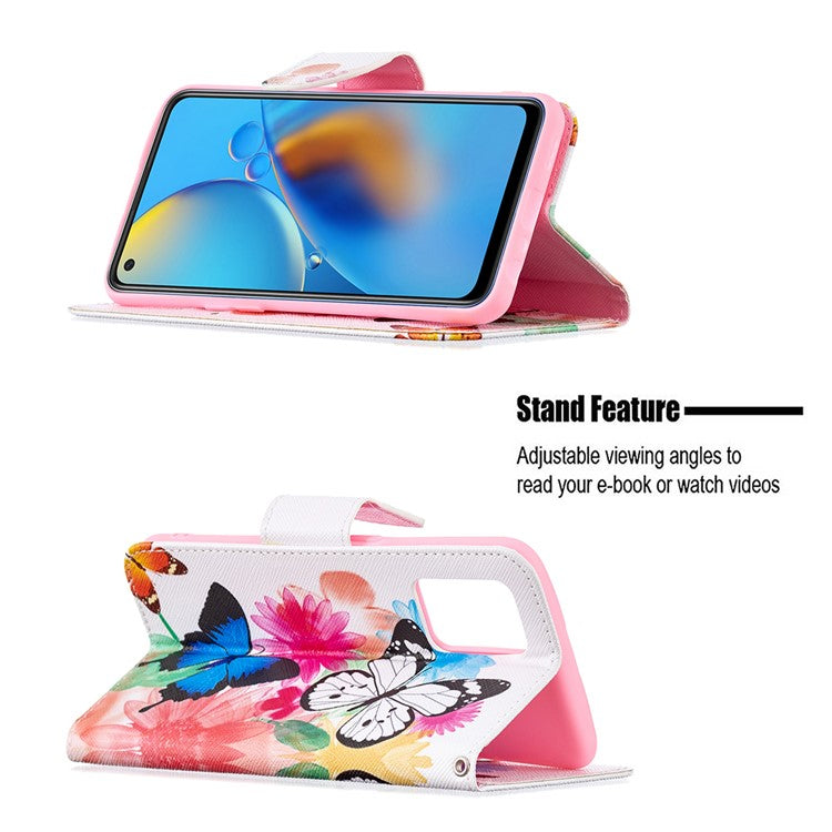 Pattern Printing Textured Leather Wallet Stand Case with Magnetic Clasp Closure for Oppo A74 4G/F19 4G - Vivid Butterflies