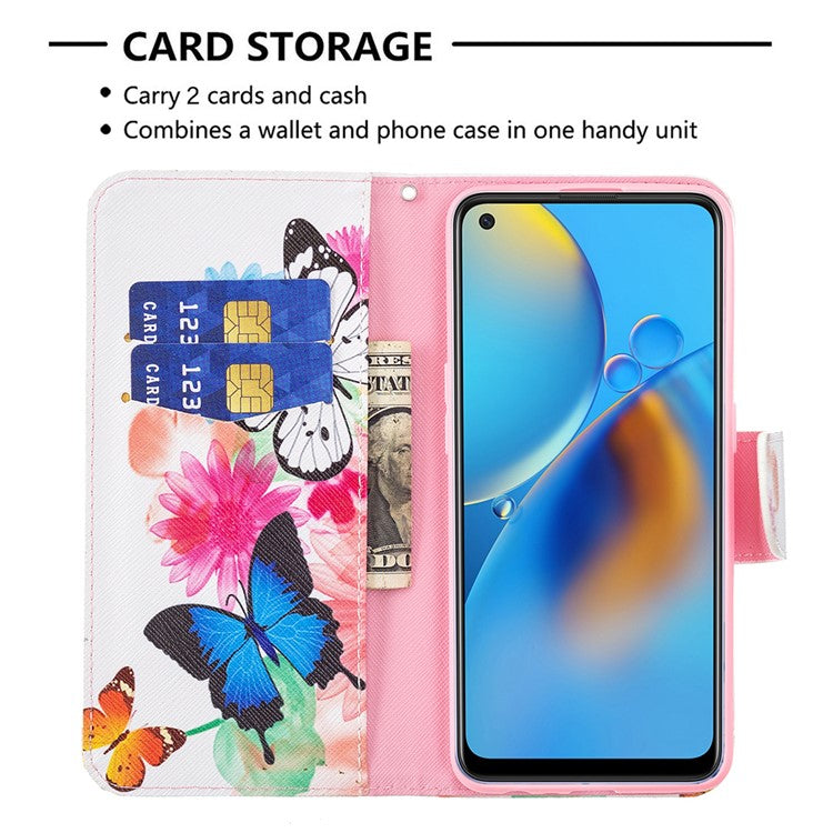 Pattern Printing Textured Leather Wallet Stand Case with Magnetic Clasp Closure for Oppo A74 4G/F19 4G - Vivid Butterflies