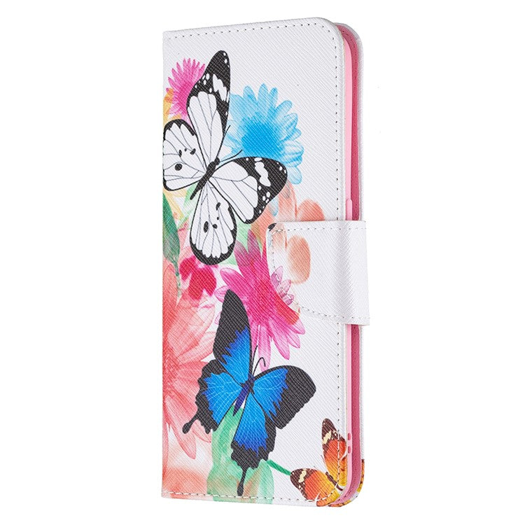 Pattern Printing Textured Leather Wallet Stand Case with Magnetic Clasp Closure for Oppo A74 4G/F19 4G - Vivid Butterflies