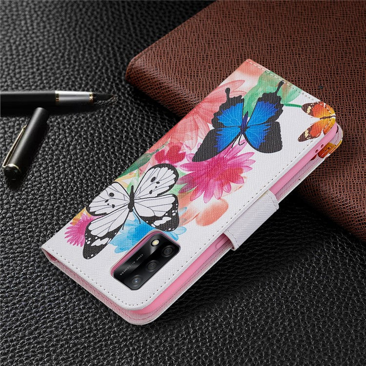 Pattern Printing Textured Leather Wallet Stand Case with Magnetic Clasp Closure for Oppo A74 4G/F19 4G - Vivid Butterflies