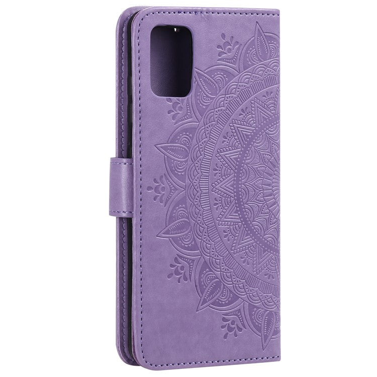 Phone Case Cover PU Leather Imprinted Mandala Pattern Wallet Stand Case for Oppo Reno6 5G - Purple