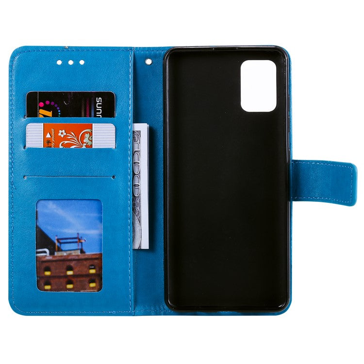Phone Case Cover PU Leather Imprinted Mandala Pattern Wallet Stand Case for Oppo Reno6 5G - Blue
