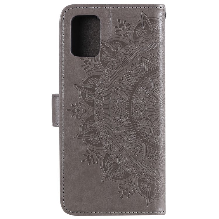 Phone Case Cover PU Leather Imprinted Mandala Pattern Wallet Stand Case for Oppo Reno6 5G - Grey